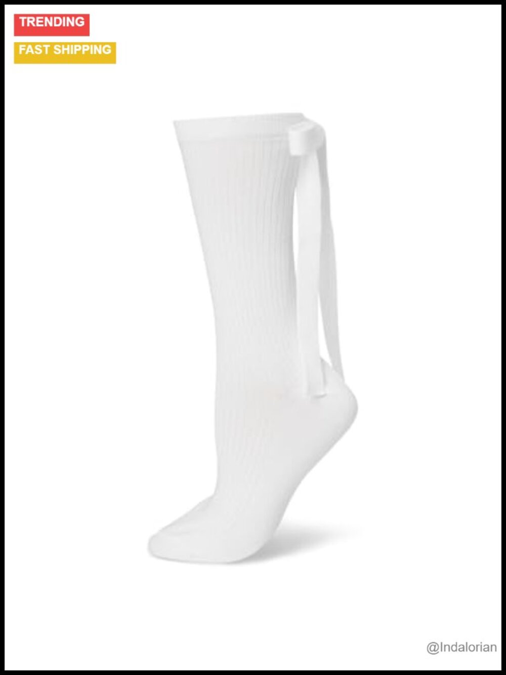Ribbed Crew Socks with Adjustable Self-Tie Bow Cotton Blend